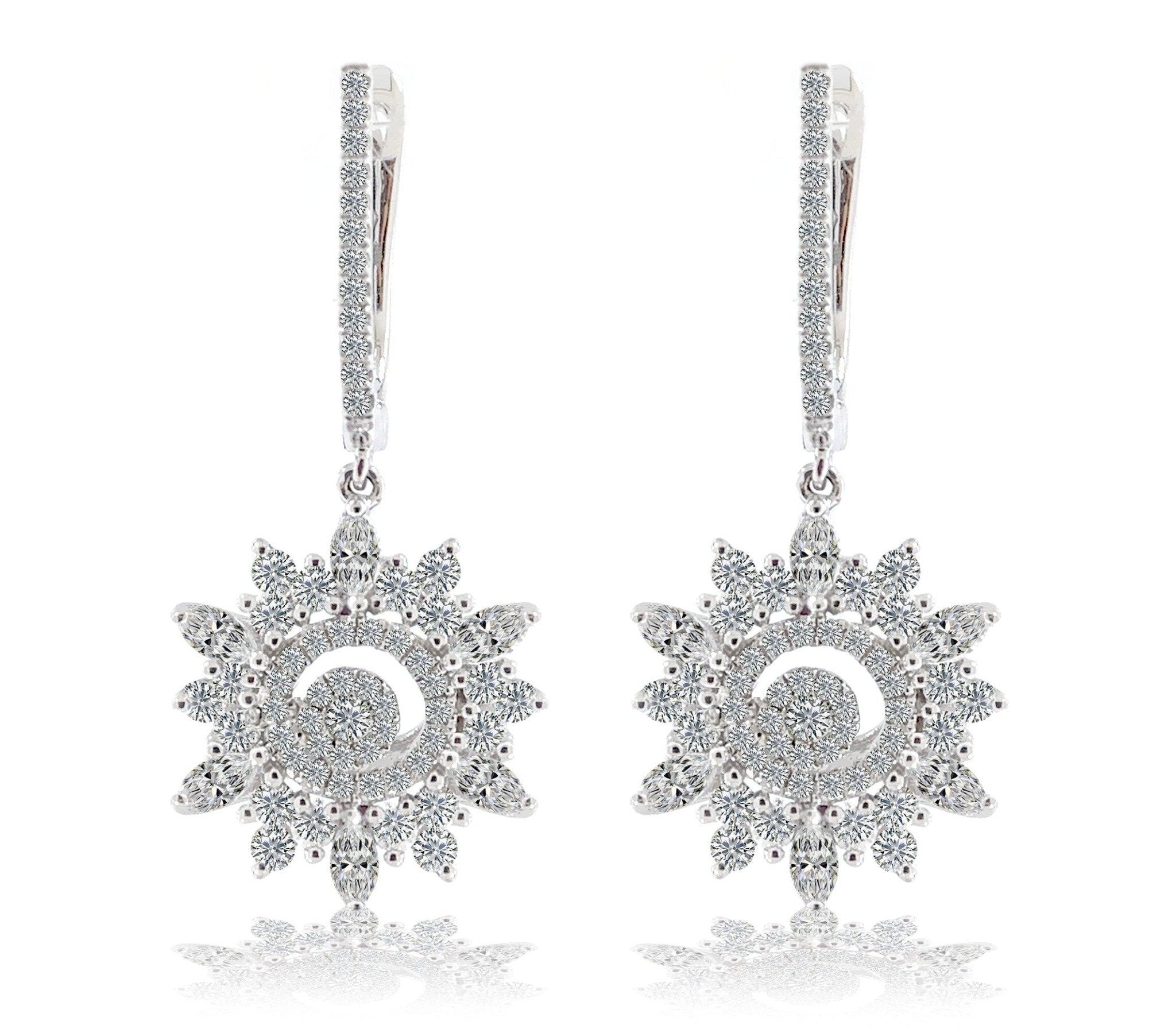 Diamond Snowflake Drop Earrings in White Gold - ForeverJewels Design Studio 8