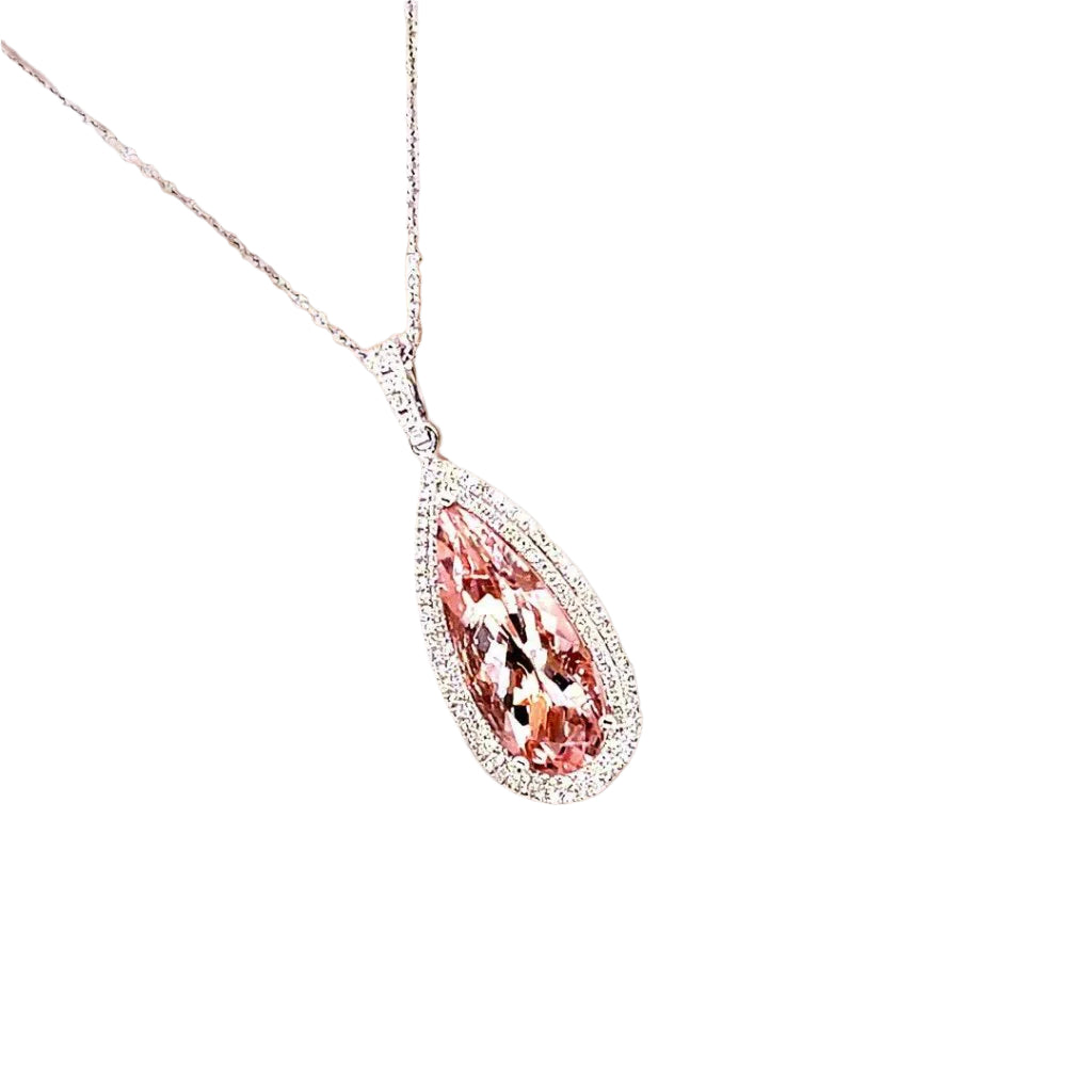 Double Diamond Halo Morganite Pendant - ForeverJewels Design Studio 8