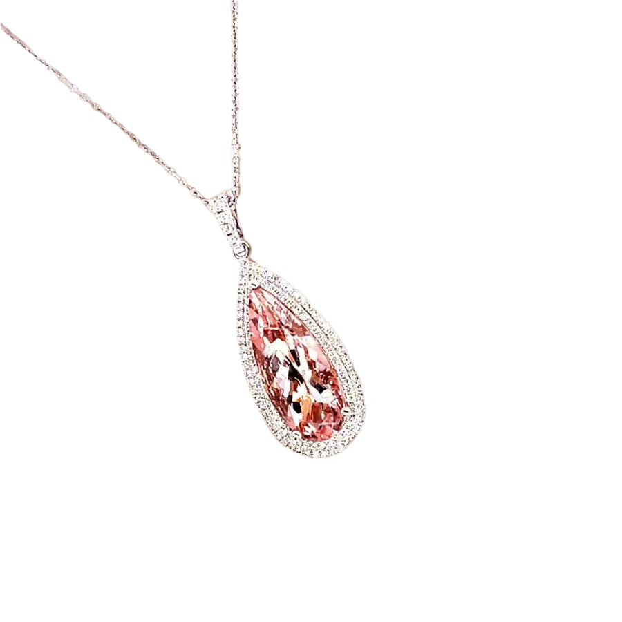 Double Diamond Halo Morganite Pendant - ForeverJewels Design Studio 8