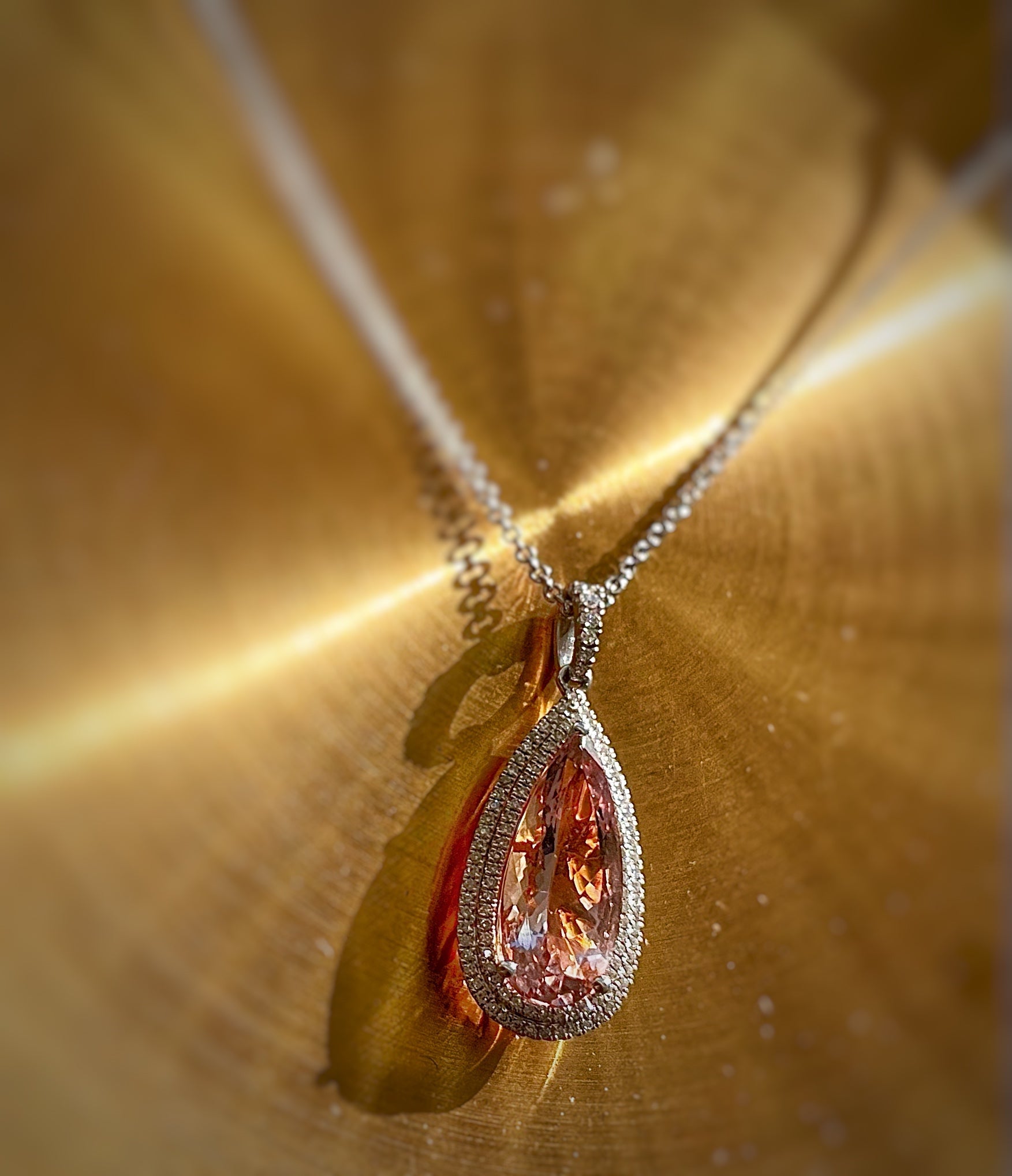 Double Diamond Halo Morganite Pendant - ForeverJewels Design Studio 8