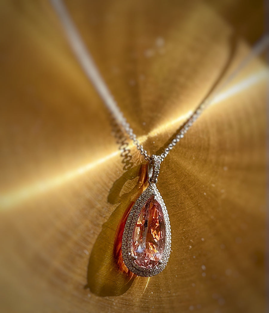 Double Diamond Halo Morganite Pendant - ForeverJewels Design Studio 8