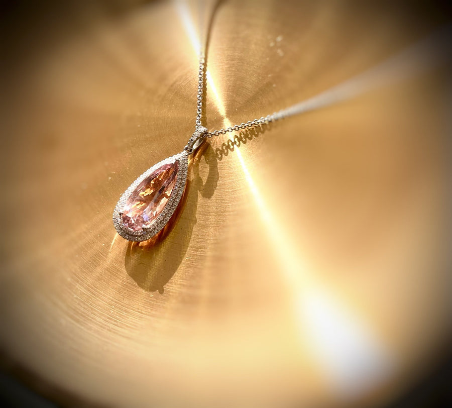 Double Diamond Halo Morganite Pendant - ForeverJewels Design Studio 8