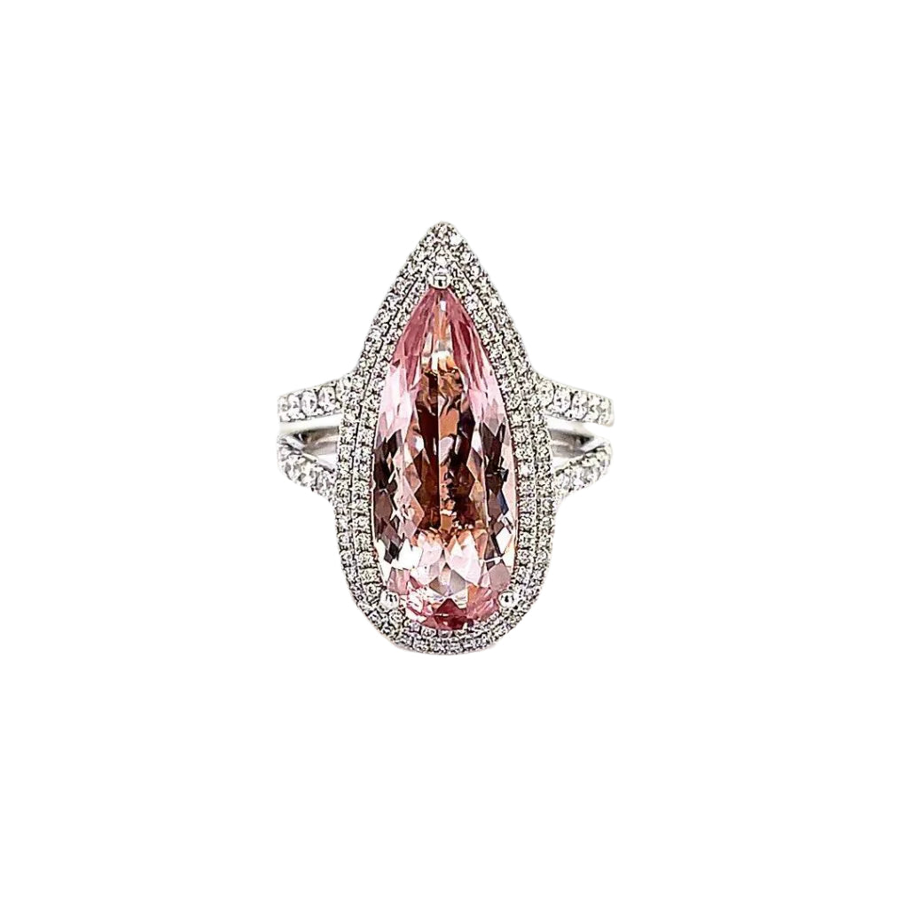 Double Diamond Halo Morganite Ring - ForeverJewels Design Studio 8