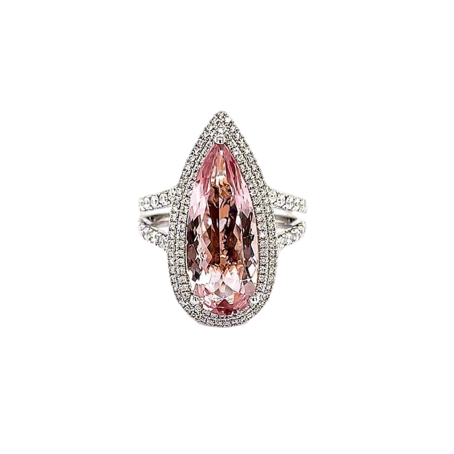 Double Diamond Halo Morganite Ring - ForeverJewels Design Studio 8