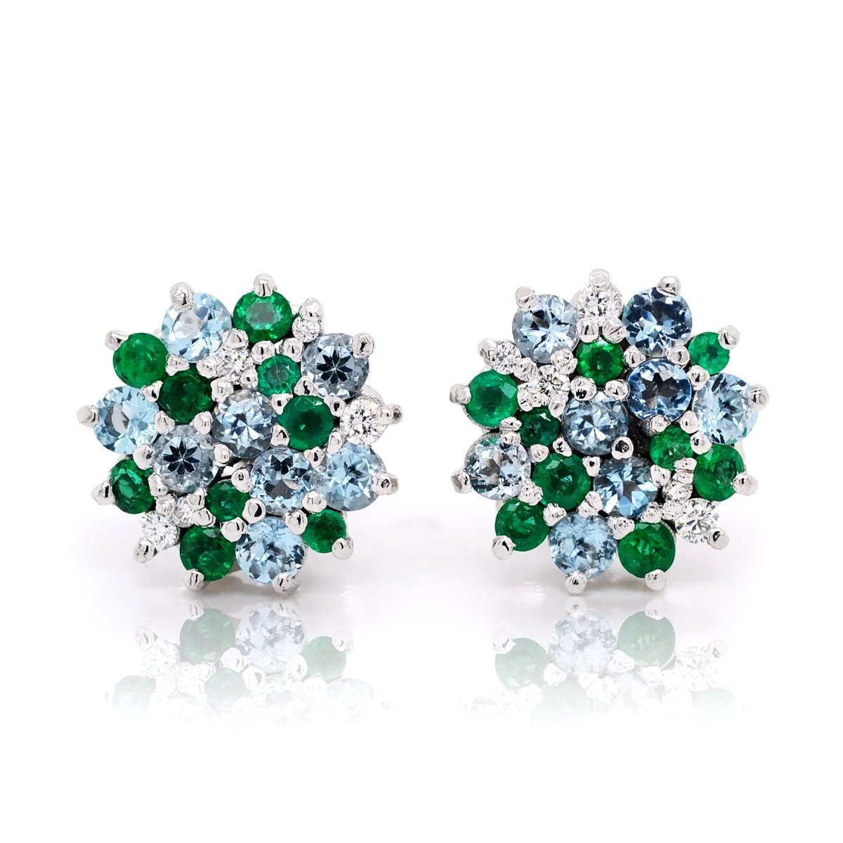 Emerald, Aquamarine and Diamond Cluster Studs - ForeverJewels Design Studio 8