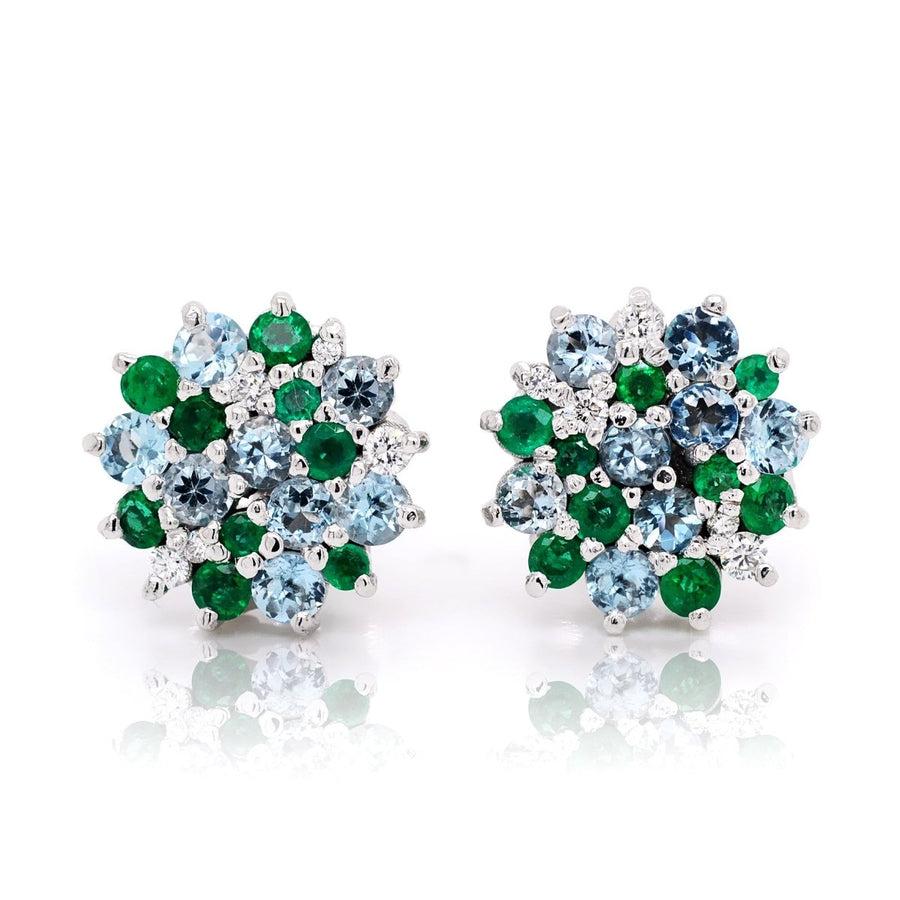 Emerald, Aquamarine and Diamond Cluster Studs - ForeverJewels Design Studio 8