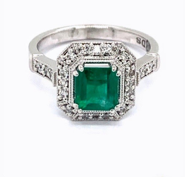 Emerald diamond halo ring - ForeverJewels Design Studio 8