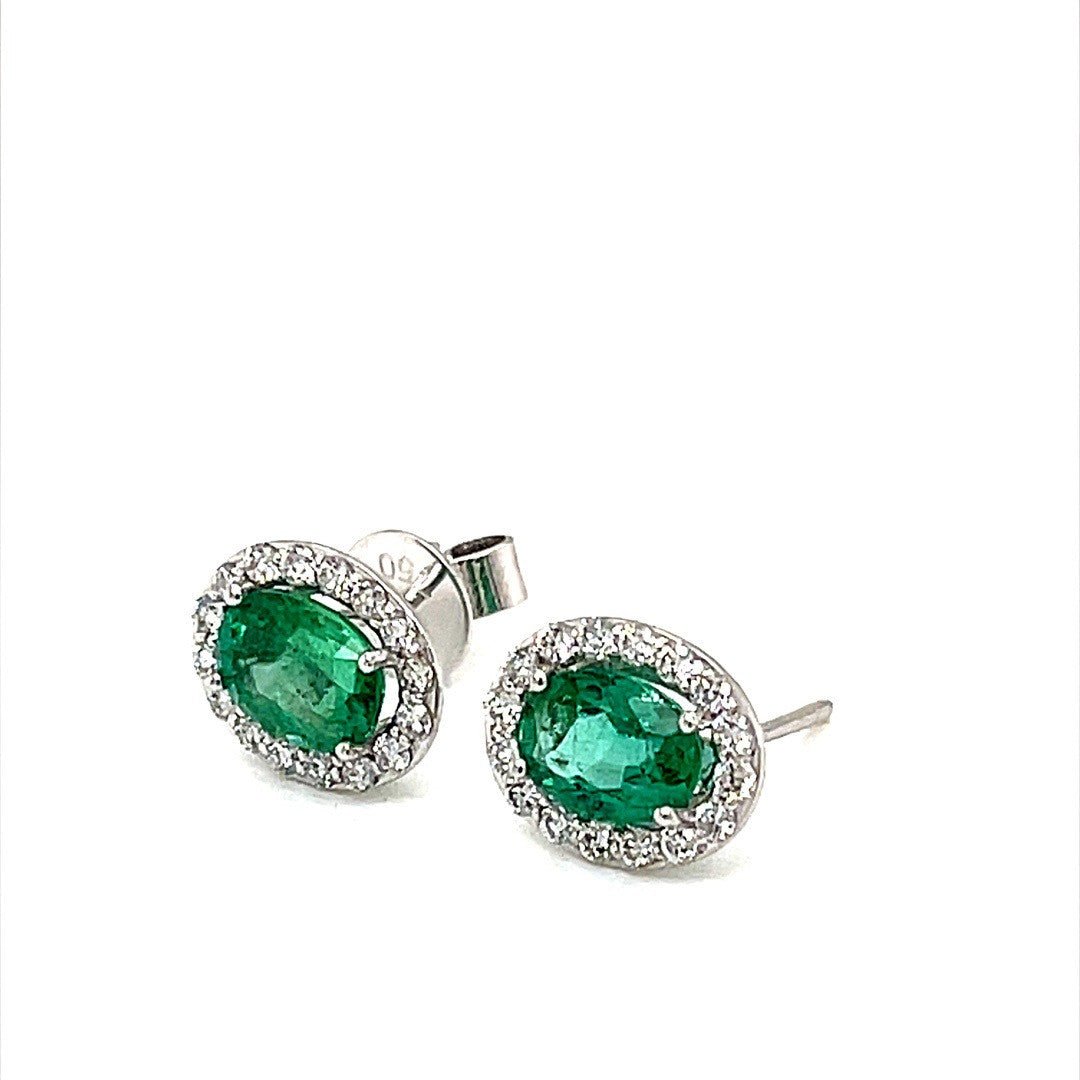 Emerald Diamond halo Studs Earrings - ForeverJewels Design Studio 8