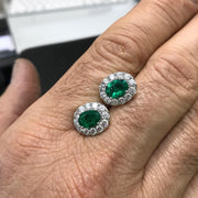 Emerald Diamond halo Studs Earrings - ForeverJewels Design Studio 8