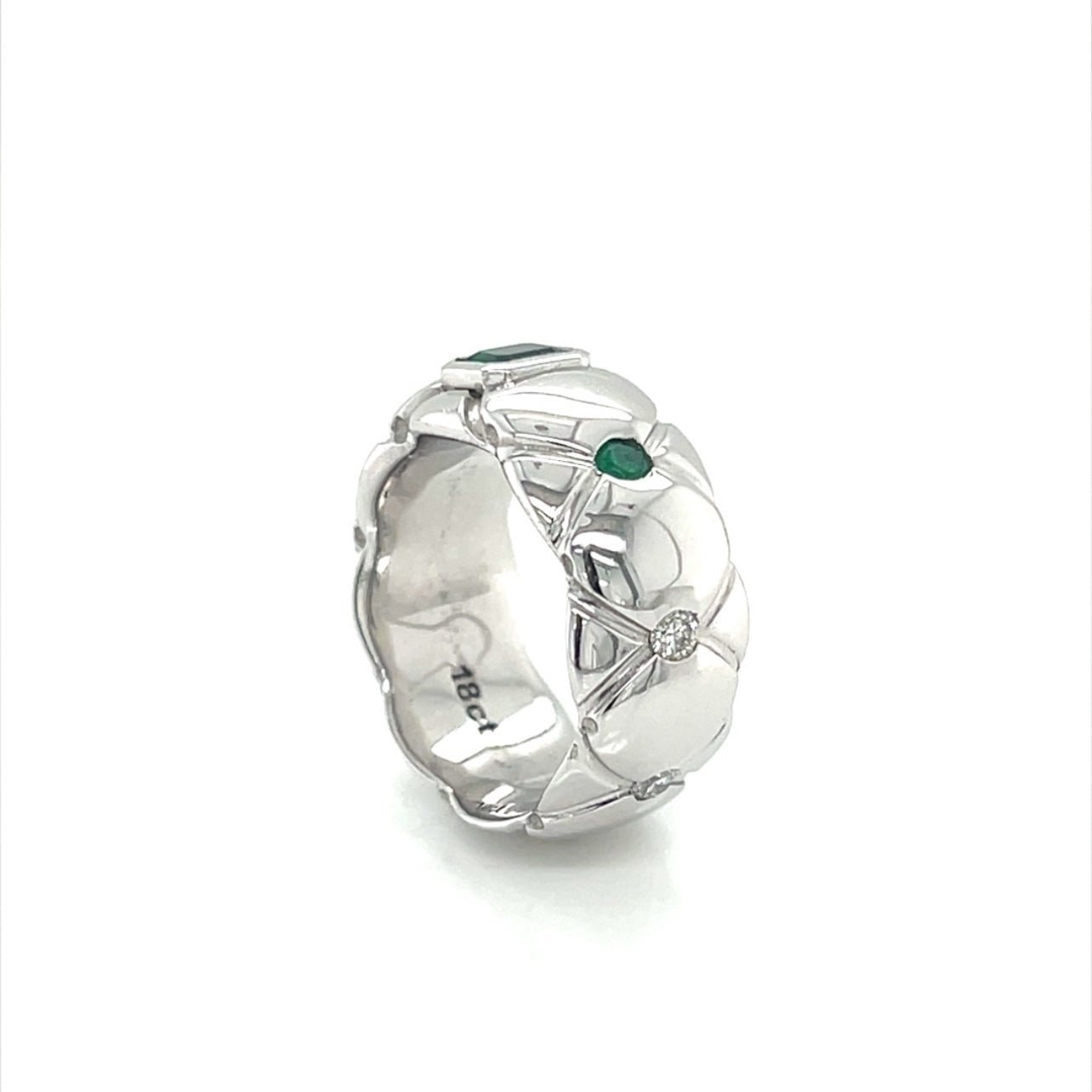 Emeralds and diamonds pin tuck pattern Dress Ring - ForeverJewels Design Studio 8