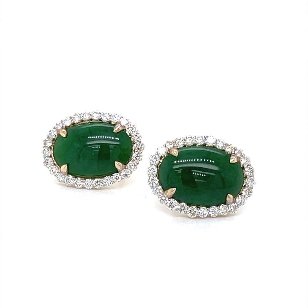 Green Jadeite Jade Earrings Studs & Diamond Halo - ForeverJewels Design Studio 8