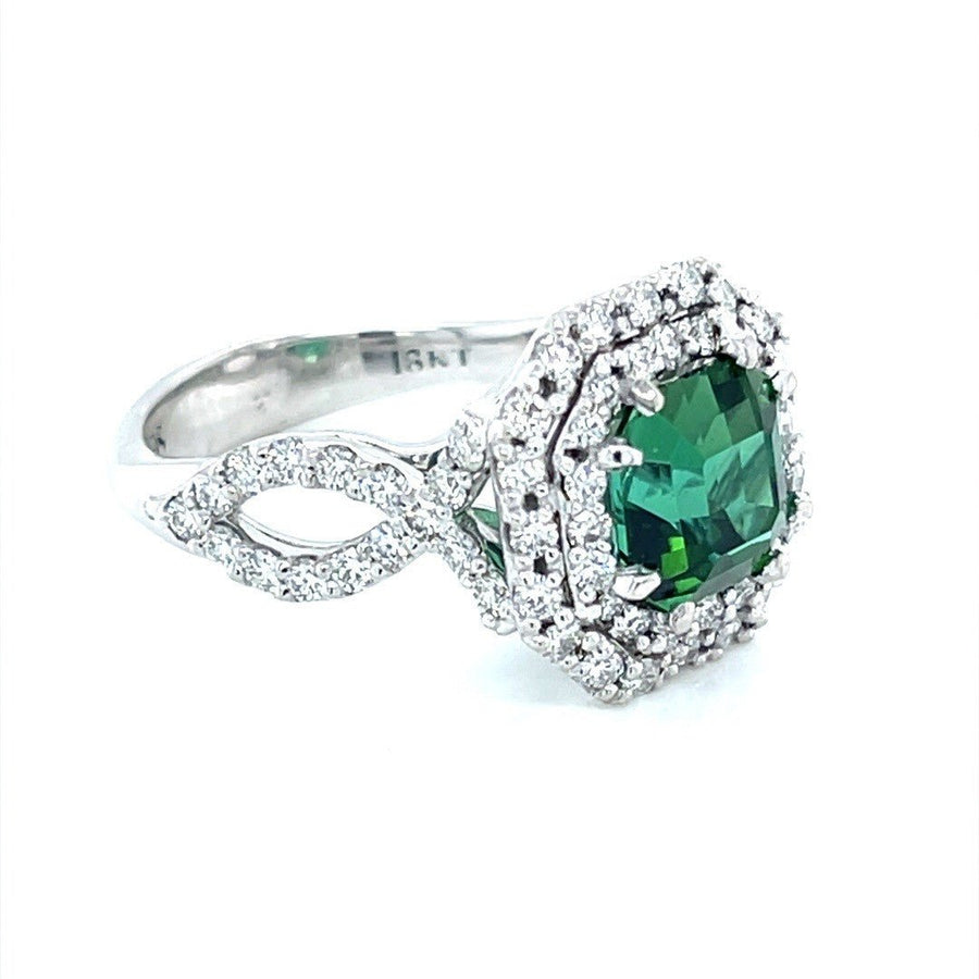 Green Tourmaline and Diamond Halo Ring - ForeverJewels Design Studio 8
