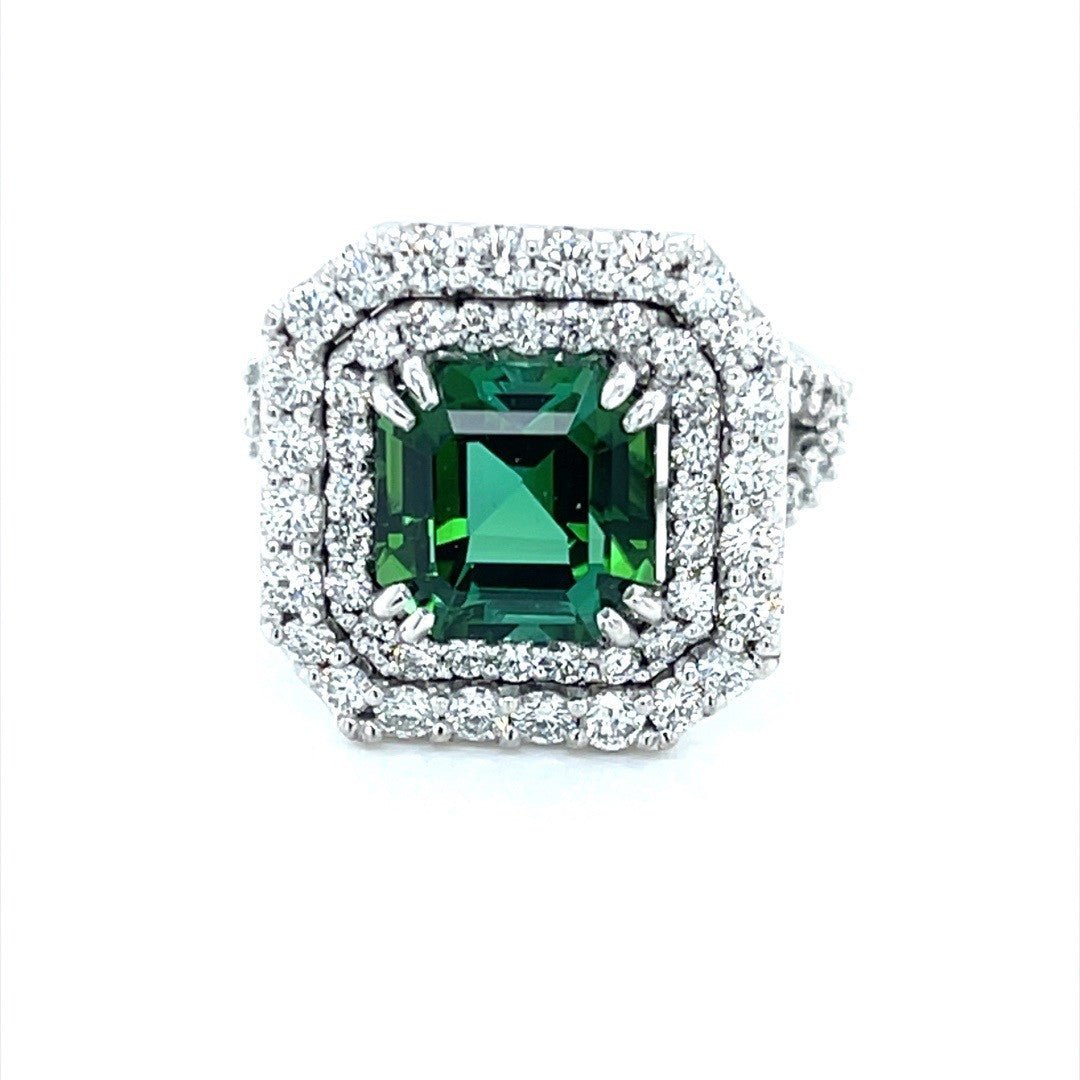 Green Tourmaline and Diamond Halo Ring - ForeverJewels Design Studio 8