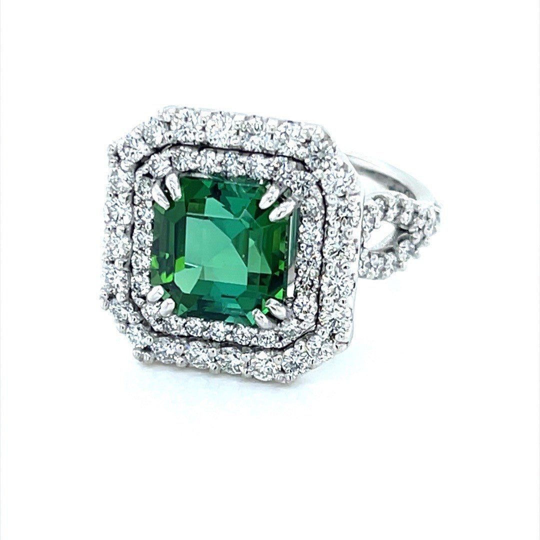 Green Tourmaline and Diamond Halo Ring - ForeverJewels Design Studio 8