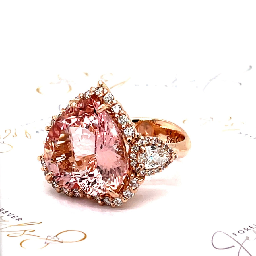 Heart Pink Morganite and Diamond Halo Ring - ForeverJewels Design Studio 8