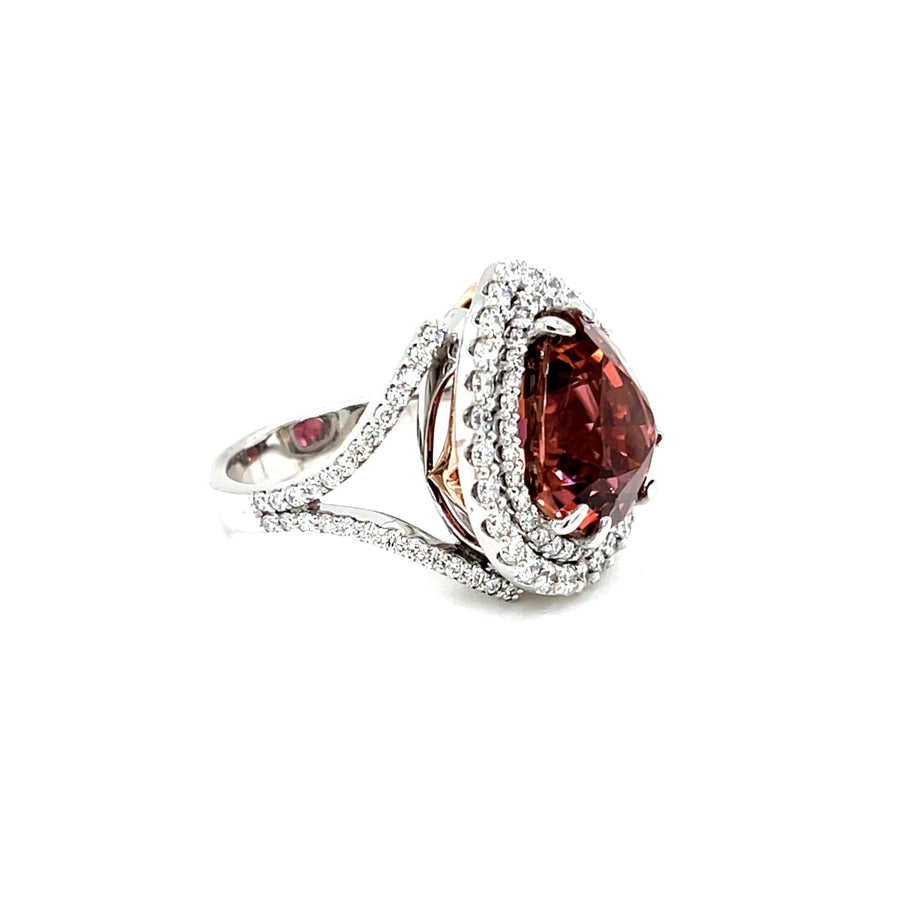 Heart Pink Tourmaline and Double Diamond Halo Ring - ForeverJewels Design Studio 8