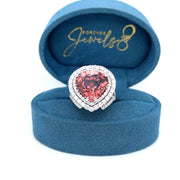 Heart Pink Tourmaline and Double Diamond Halo Ring - ForeverJewels Design Studio 8