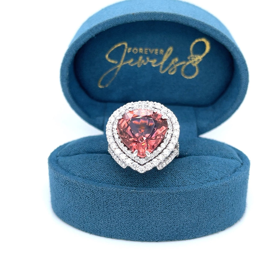 Heart Pink Tourmaline and Double Diamond Halo Ring - ForeverJewels Design Studio 8
