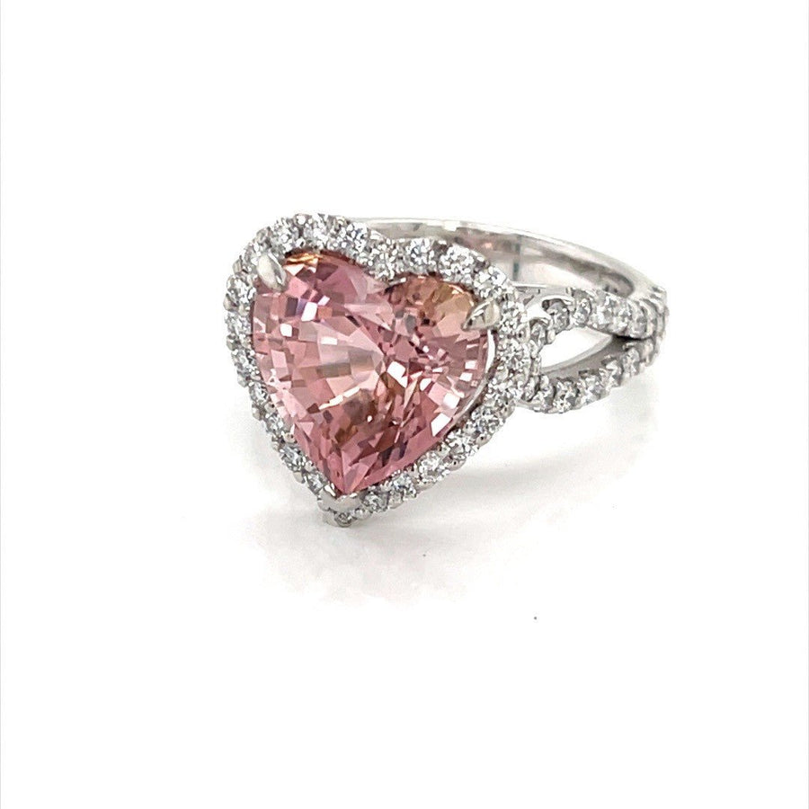 Heart Shaped Pink Tourmaline and Diamond Halo Ring - ForeverJewels Design Studio 8