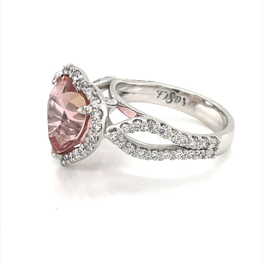 Heart Shaped Pink Tourmaline and Diamond Halo Ring - ForeverJewels Design Studio 8