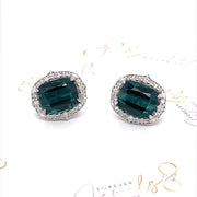 Indicolite Tourmaline and Diamond Halo Stud Earrings - ForeverJewels Design Studio 8