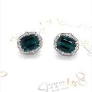 Indicolite Tourmaline and Diamond Halo Stud Earrings - ForeverJewels Design Studio 8
