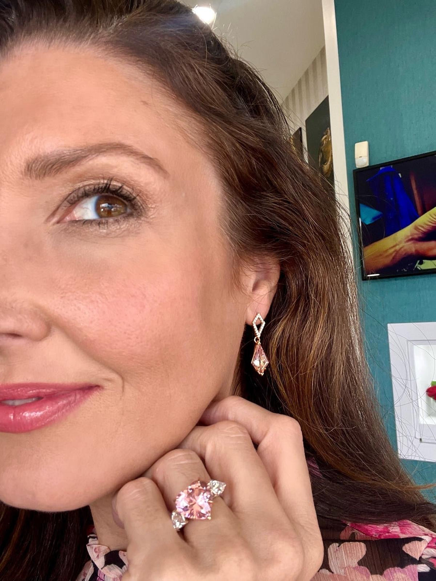 Kite shaped Pink Morganite and Diamond Earrings - ForeverJewels Design Studio 8