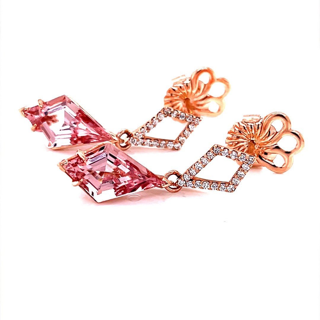 Kite shaped Pink Morganite and Diamond Earrings - ForeverJewels Design Studio 8