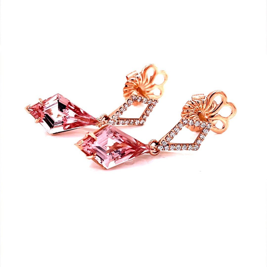 Kite shaped Pink Morganite and Diamond Earrings - ForeverJewels Design Studio 8