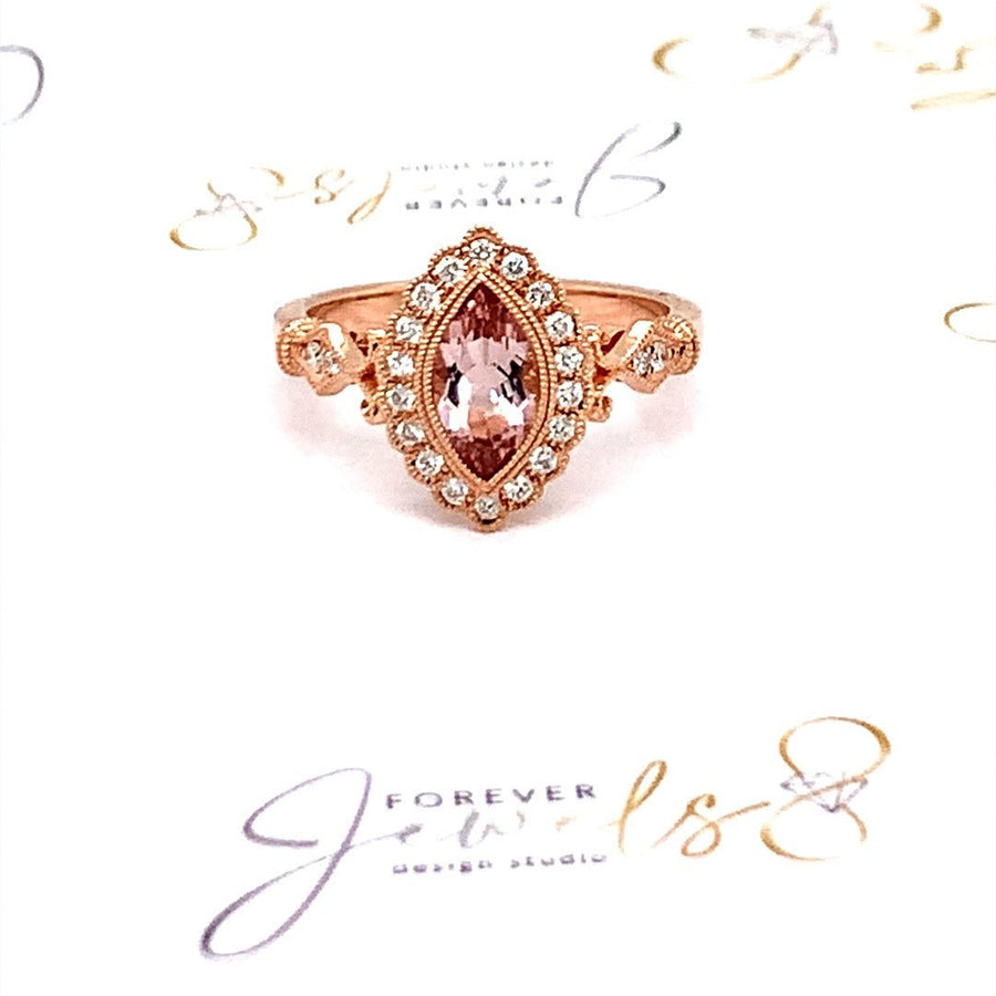 Marquise Morganite Engagement Diamond Halo Ring - ForeverJewels Design Studio 8
