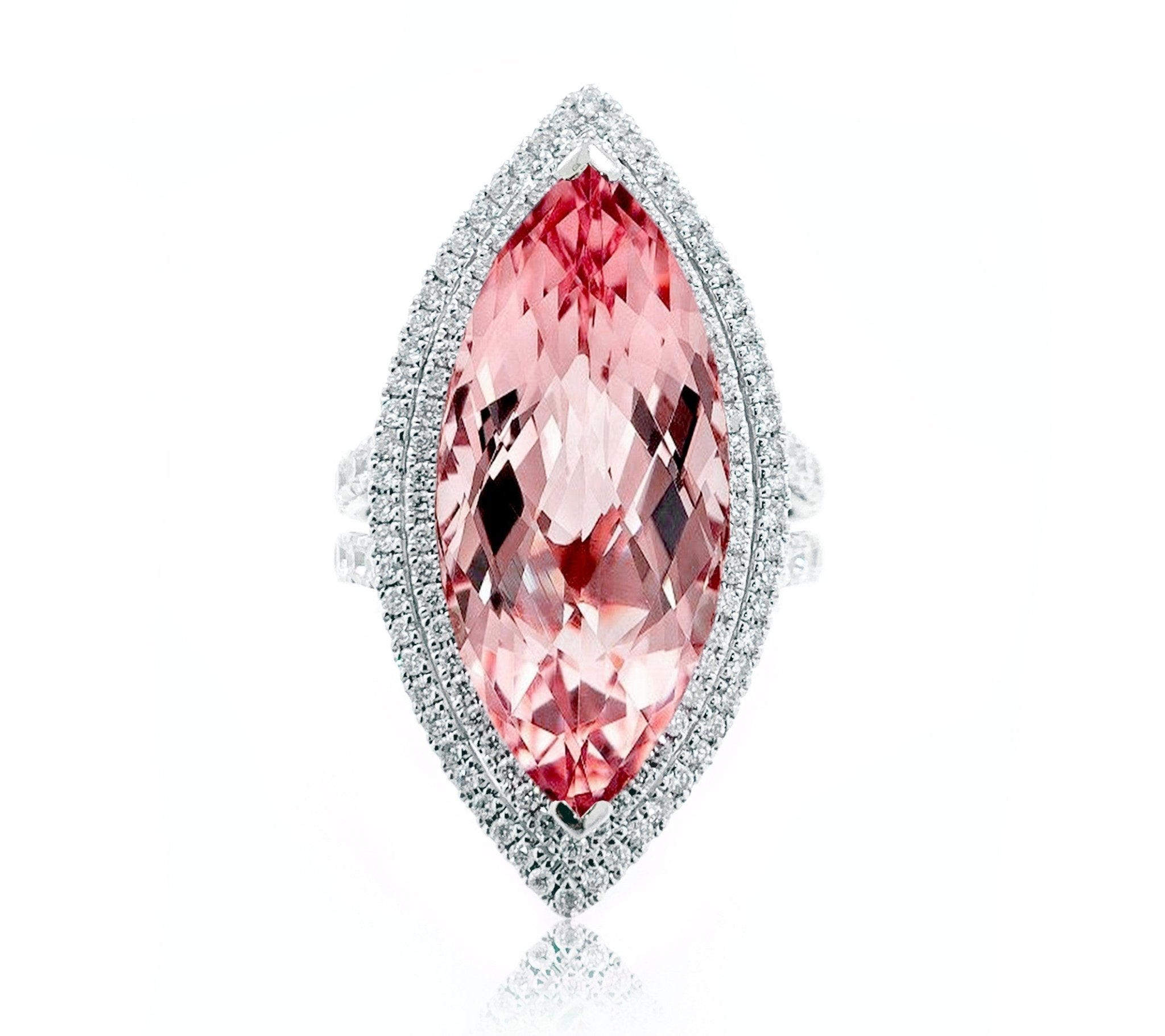 Marquise Morganite Ring with a Double Diamond Halo - ForeverJewels Design Studio 8