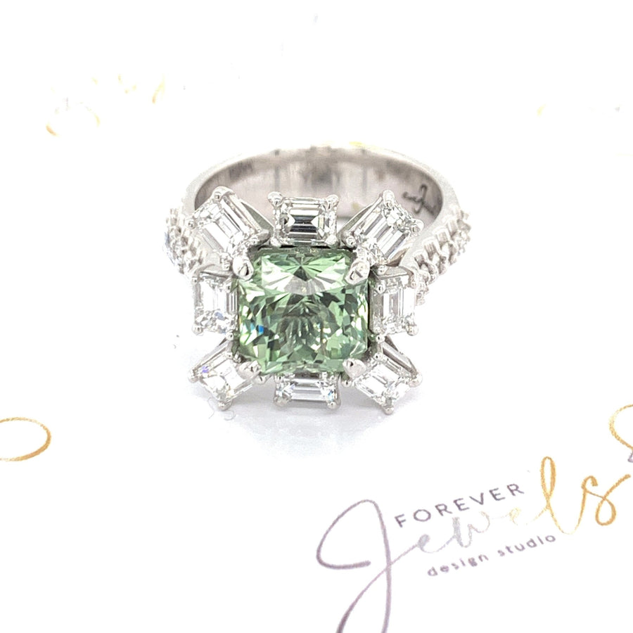 Mint Green Tourmaline Dress Ring With Baguette Diamonds - ForeverJewels Design Studio 8