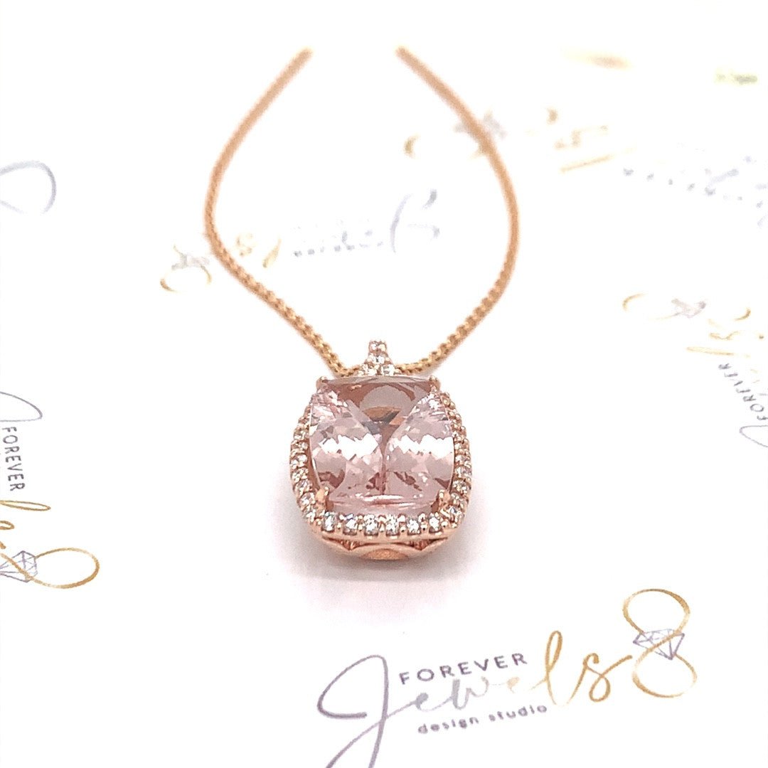 Morganite and Diamond Halo Pendant - ForeverJewels Design Studio 8