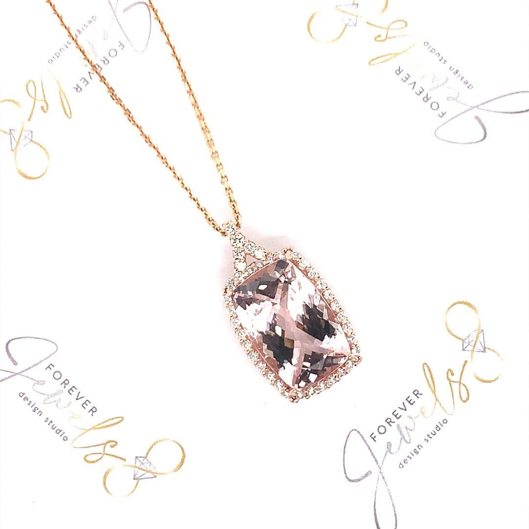Morganite and Diamond Halo Pendant - ForeverJewels Design Studio 8