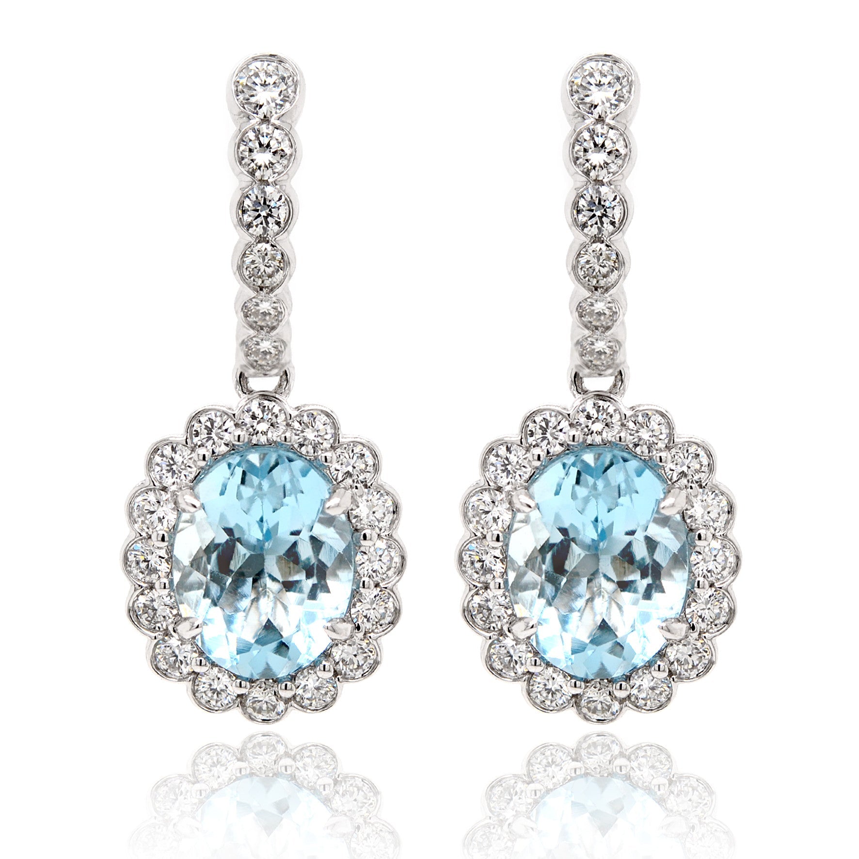 Oval Aquamarine Drop Earrings with a Halo of Diamonds - ForeverJewels Design Studio 8