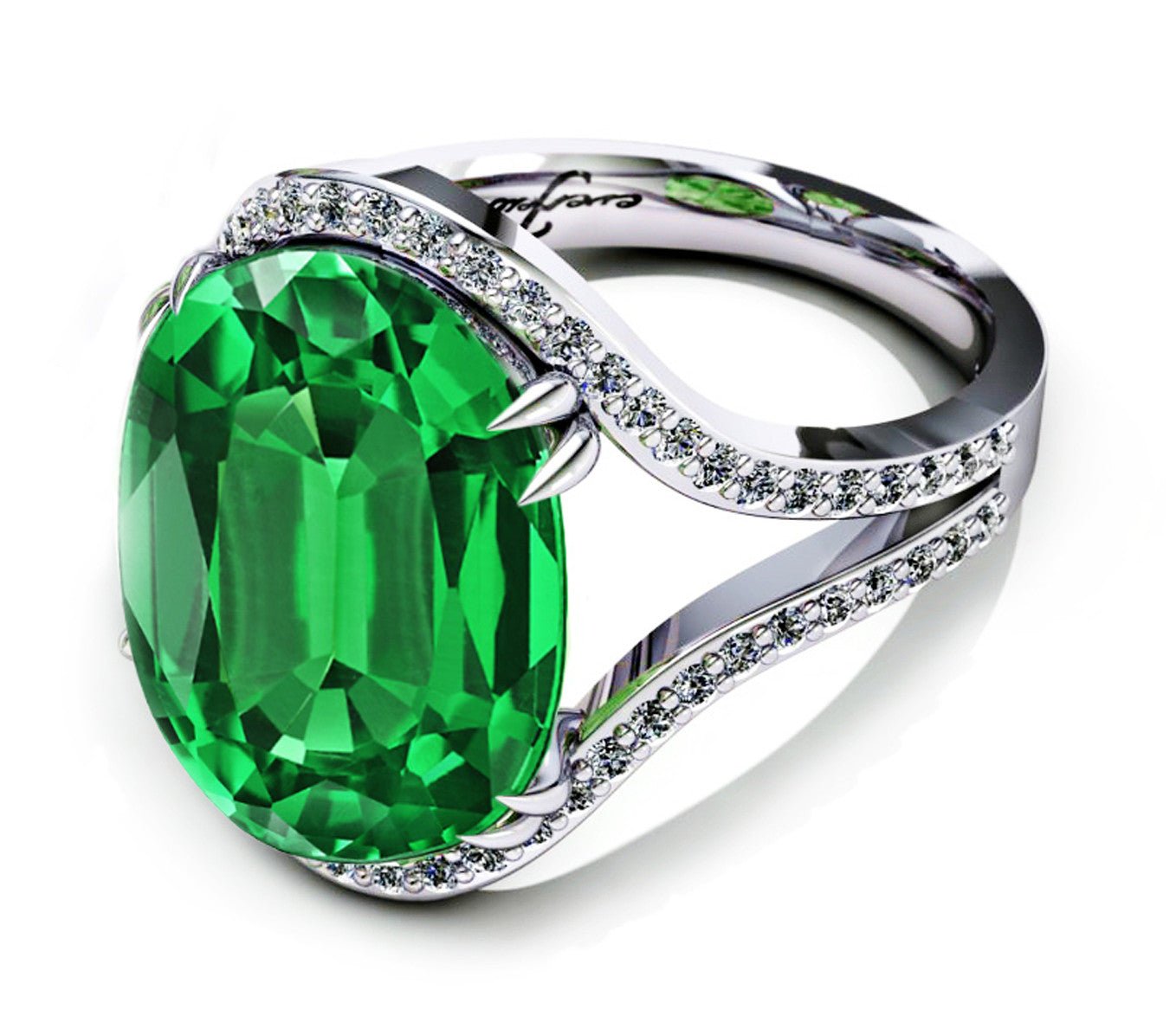 Oval Emerald Dress Ring with a Split Diamond Shank - ForeverJewels Design Studio 8