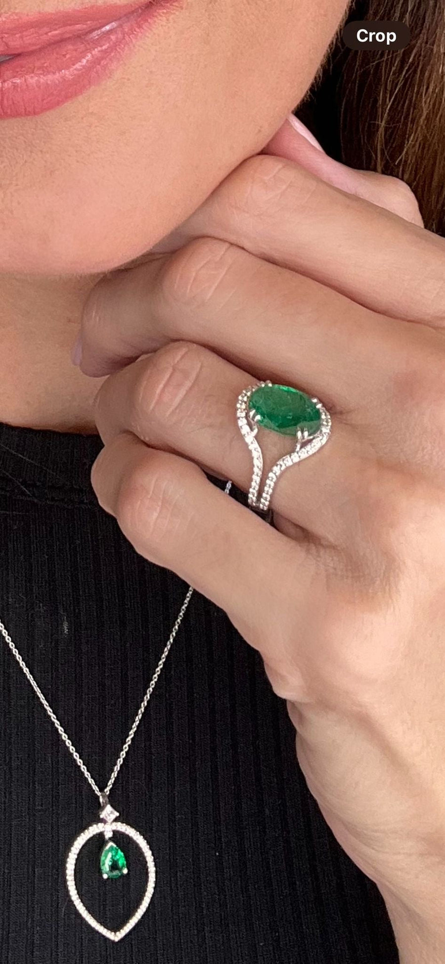 Oval Emerald Dress Ring with a Split Diamond Shank - ForeverJewels Design Studio 8