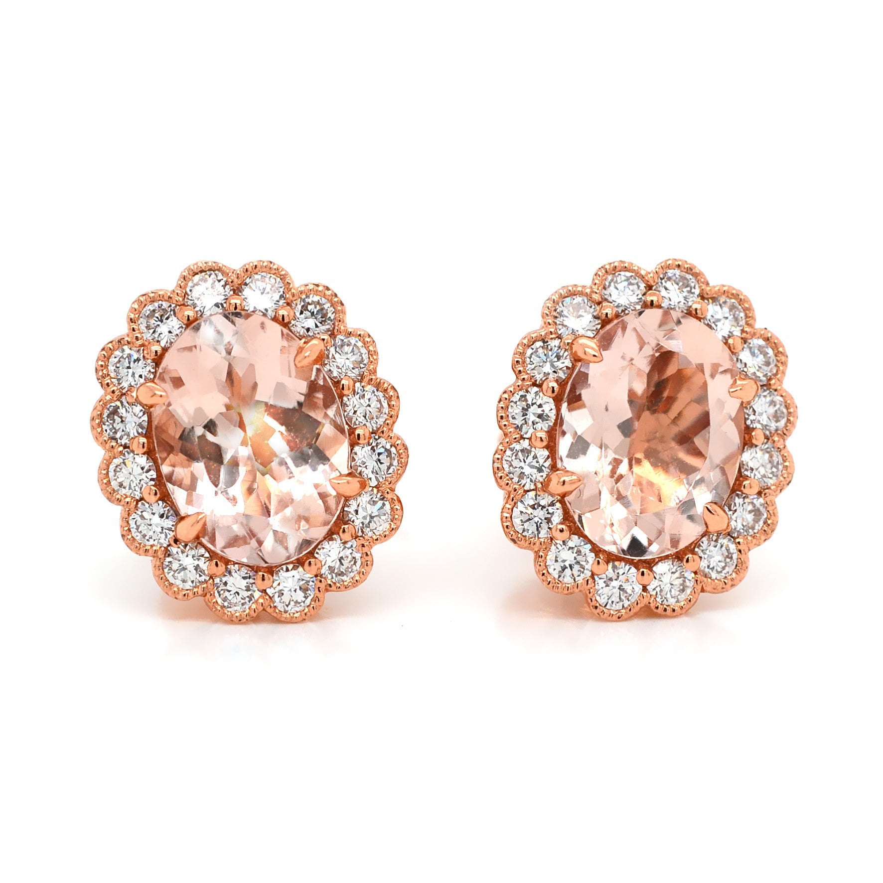Oval Morganite Stud Earrings with White Diamonds - ForeverJewels Design Studio 8