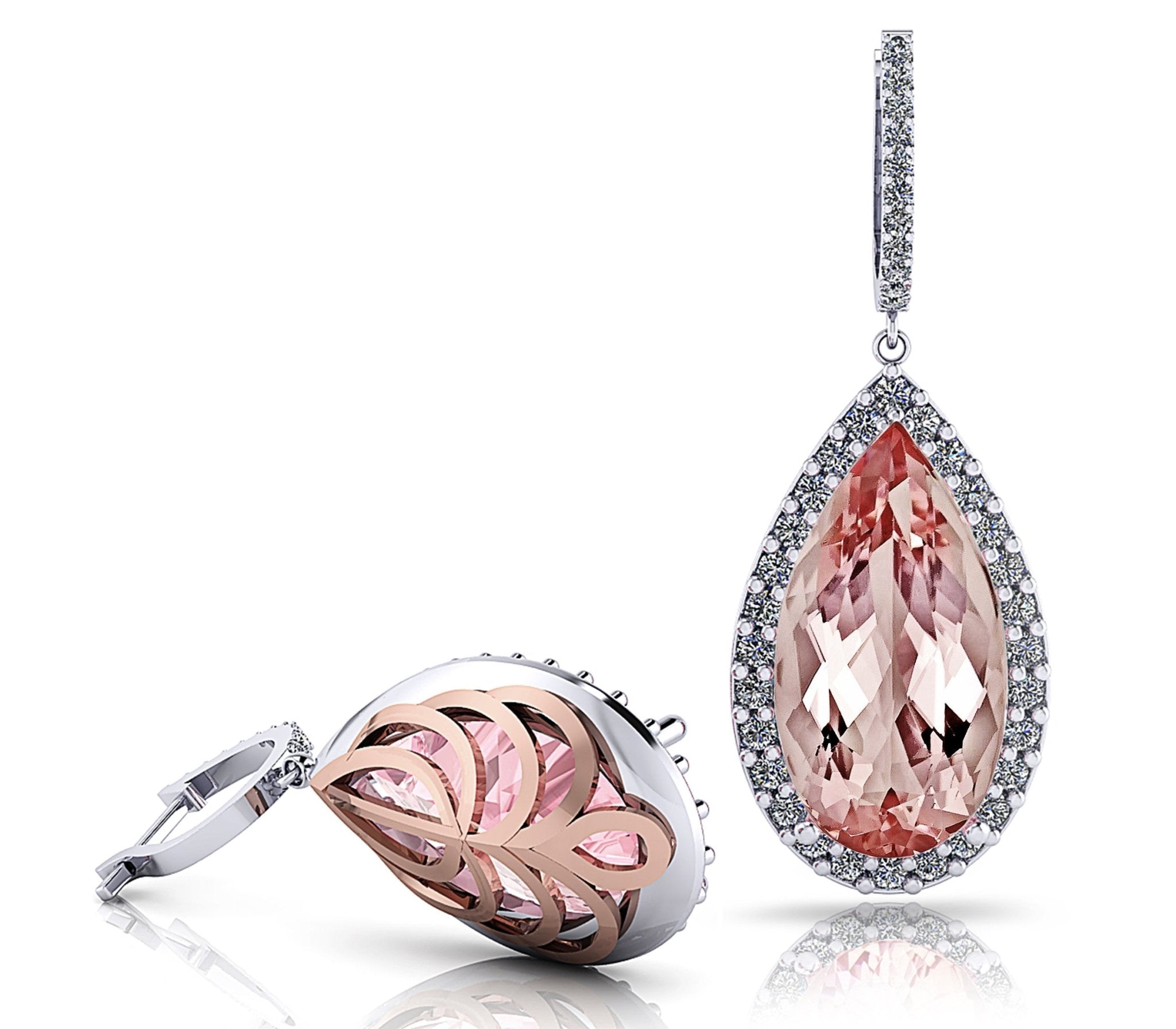 Pear Cut Diamond halo Morganite Drop Earrings - ForeverJewels Design Studio 8