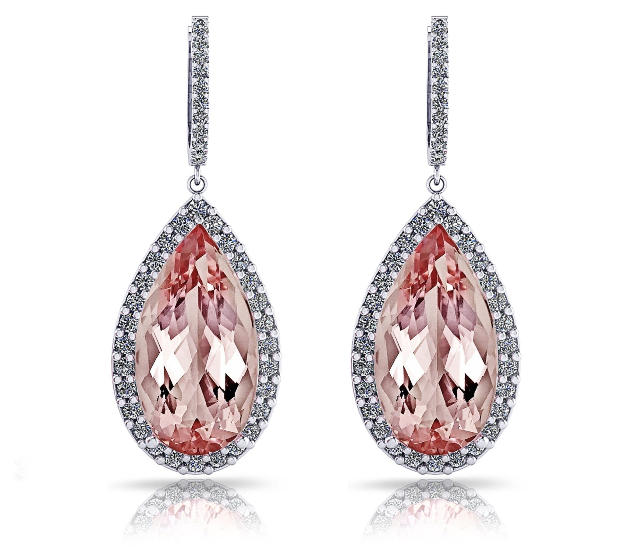 Pear Cut Diamond halo Morganite Drop Earrings - ForeverJewels Design Studio 8