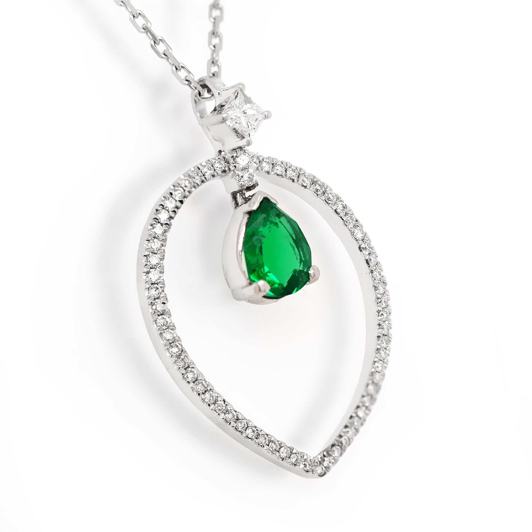 Pear Cut Emerald Pendant with a Halo of Diamonds - ForeverJewels Design Studio 8