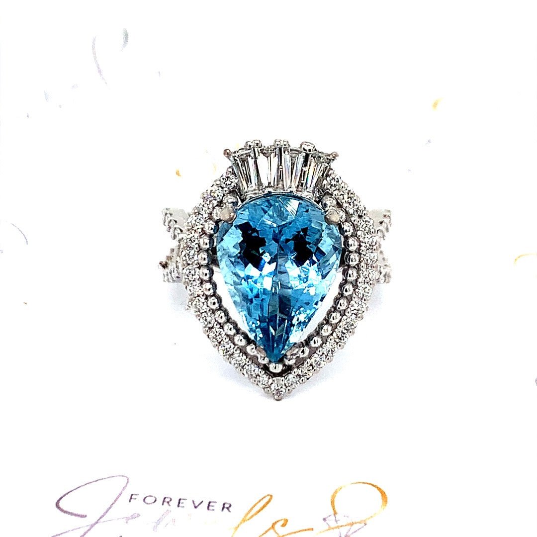 Pear shaped Aquamarine and Diamond Halo Ring - ForeverJewels Design Studio 8
