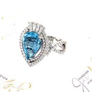 Pear shaped Aquamarine and Diamond Halo Ring - ForeverJewels Design Studio 8