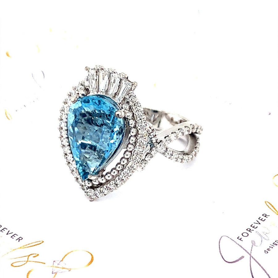 Pear shaped Aquamarine and Diamond Halo Ring - ForeverJewels Design Studio 8