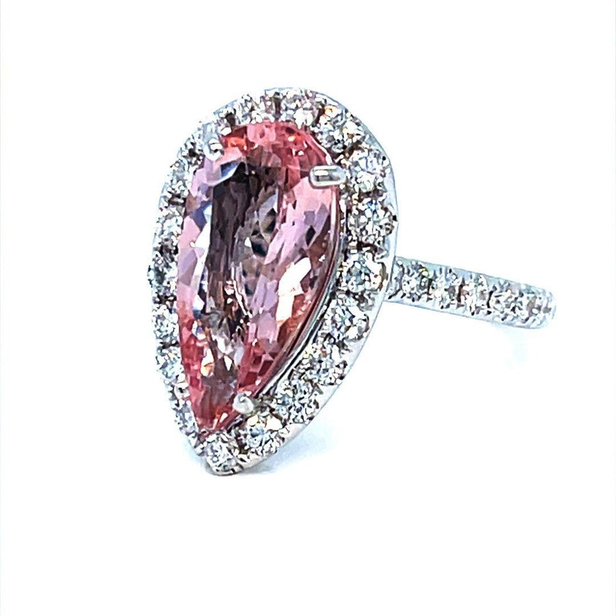 Pear Shaped Morganite and Diamond Halo Ring - ForeverJewels Design Studio 8