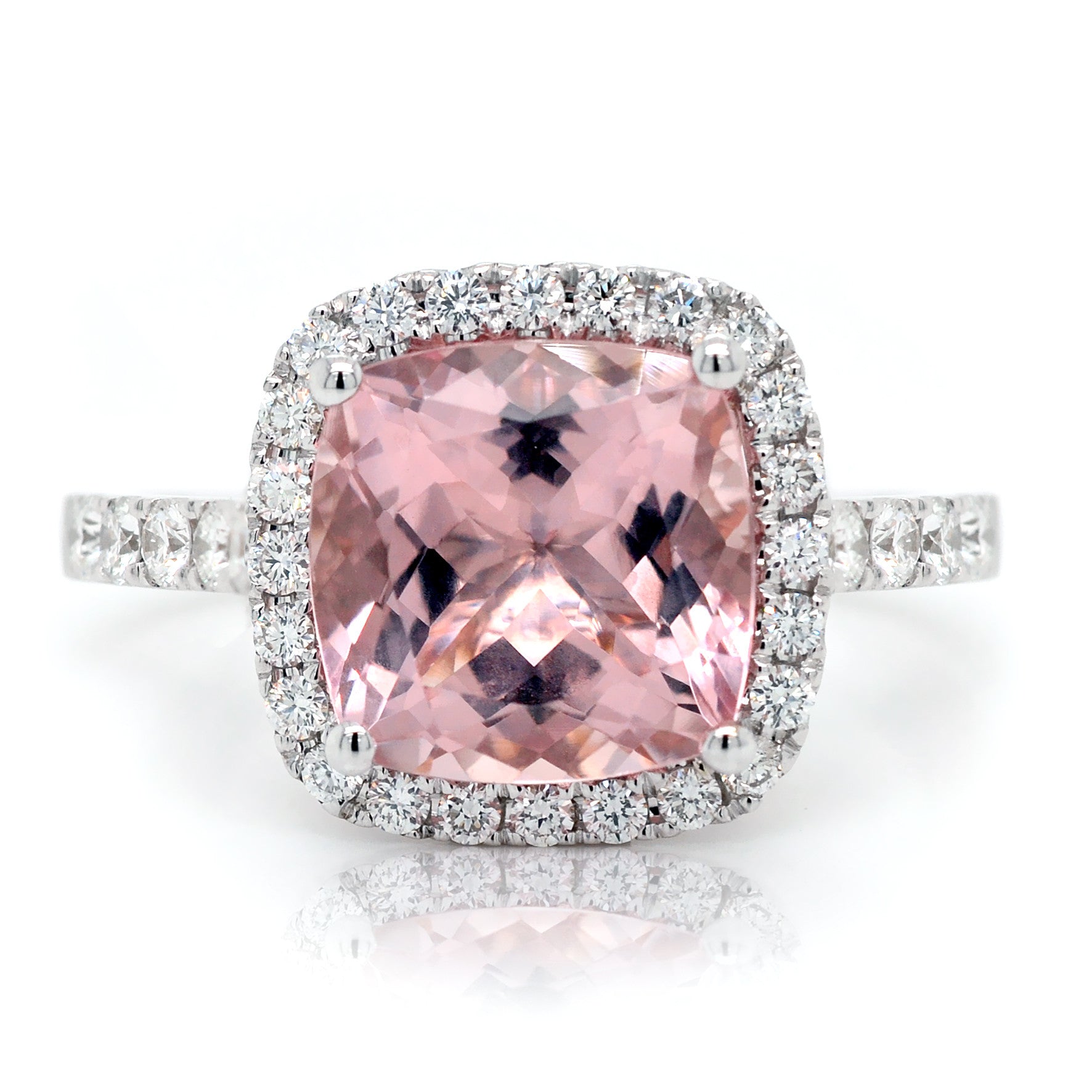 Pink Cushion Cut Morganite Ring with a Halo of Diamonds - ForeverJewels Design Studio 8