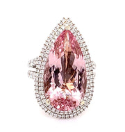 Pink Pear Cut Morganite Ring with a Double Diamond Halo - ForeverJewels Design Studio 8