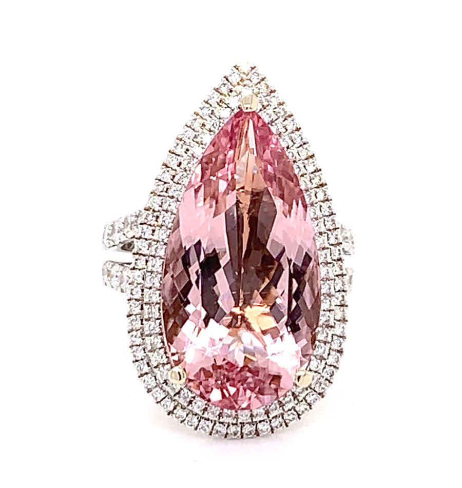 Pink Pear Cut Morganite Ring with a Double Diamond Halo - ForeverJewels Design Studio 8