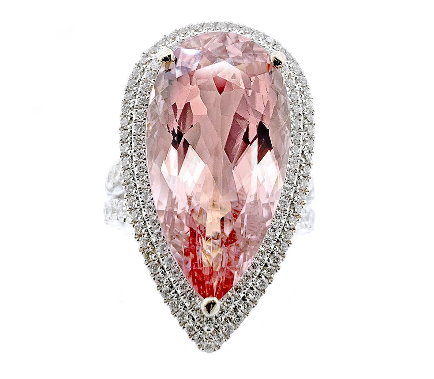 Pink Pear Cut Morganite Ring with a Double Diamond Halo - ForeverJewels Design Studio 8