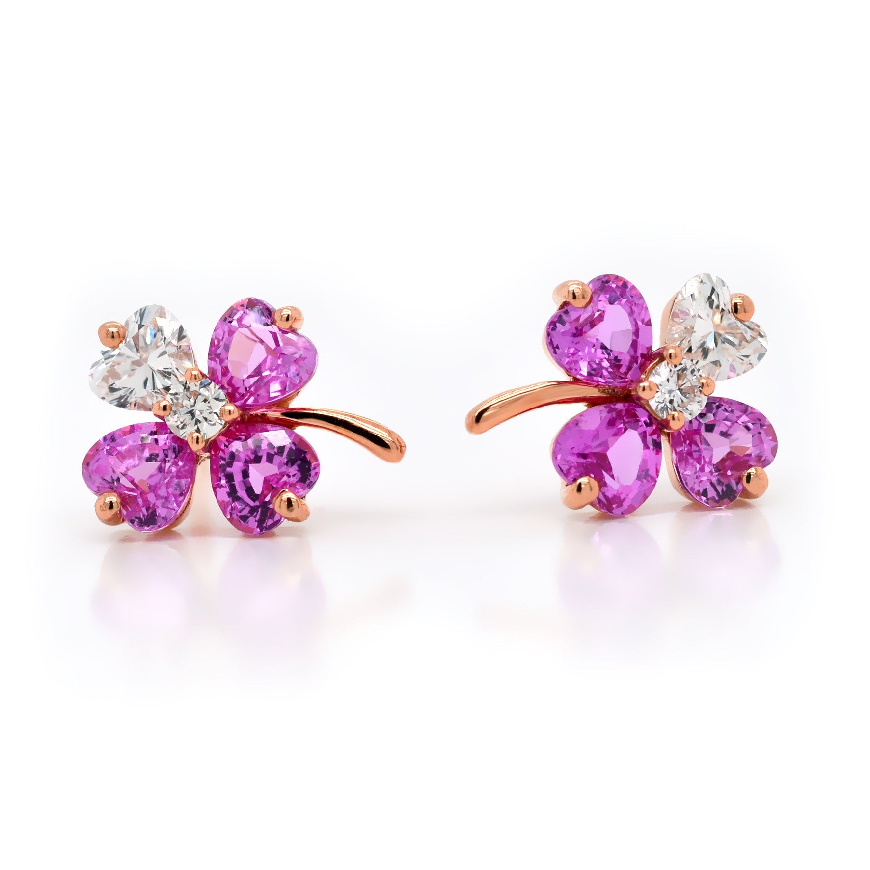 Pink Sapphire & Diamond Clover Earrings - ForeverJewels Design Studio 8